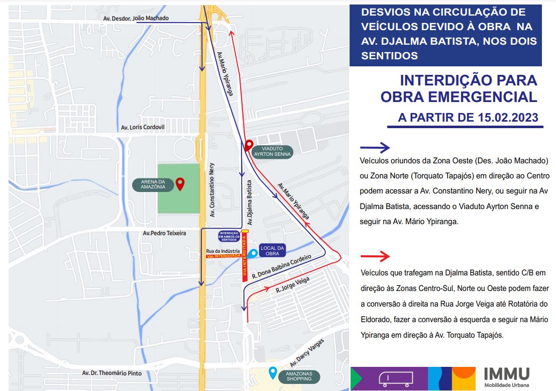 Interdição na av Djalma Batista altera rotas de ônibus e de outros