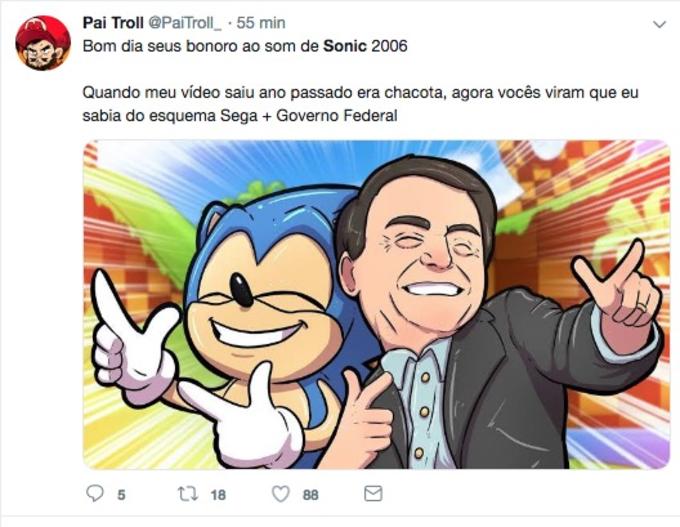 Bolsonaro publica vídeo com trilha sonora do game Sonic, Brasil