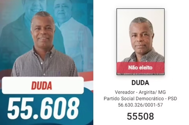 Duda, do PSD, foi cadastrado com um número no TRE e usou santinho com outro dado nas eleições 2024 — Foto: Reprodução