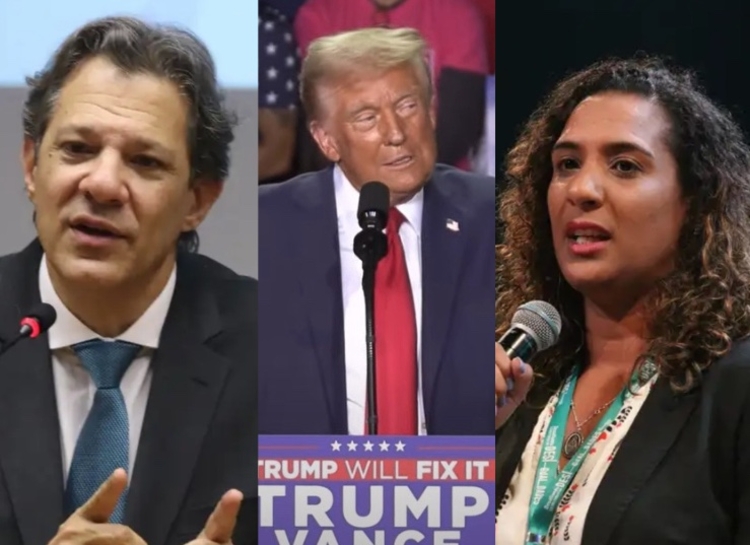 Ministro Fernando Haddad, presidente Trump e ministra Anielle Franco - Fotos: Agência Brasil e Reprodução/Youtube 