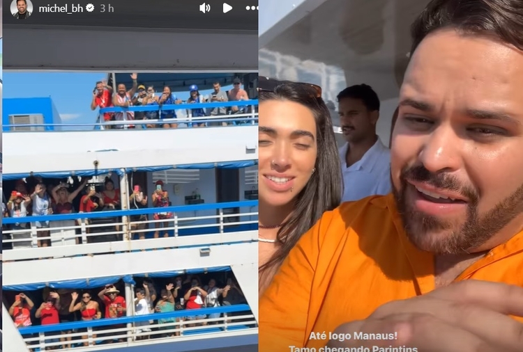 Michel, Giovanna e Lucas Pizane vão de barco a Parintins. Ex-BBB filmou outros passageiros que estavam no barco vizinho. Foto: Reprodução/Instagram 
