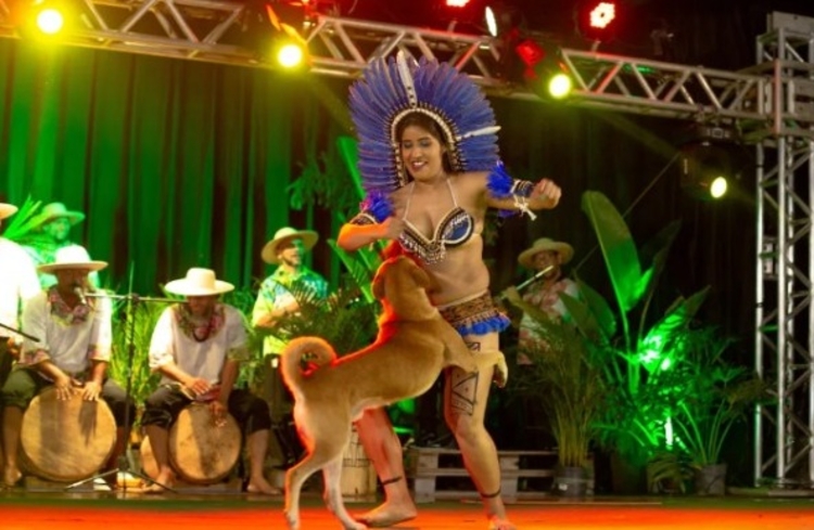 Cachorro caramelo invade palco e dança com dançarina - Foto: Ivan Oliveira