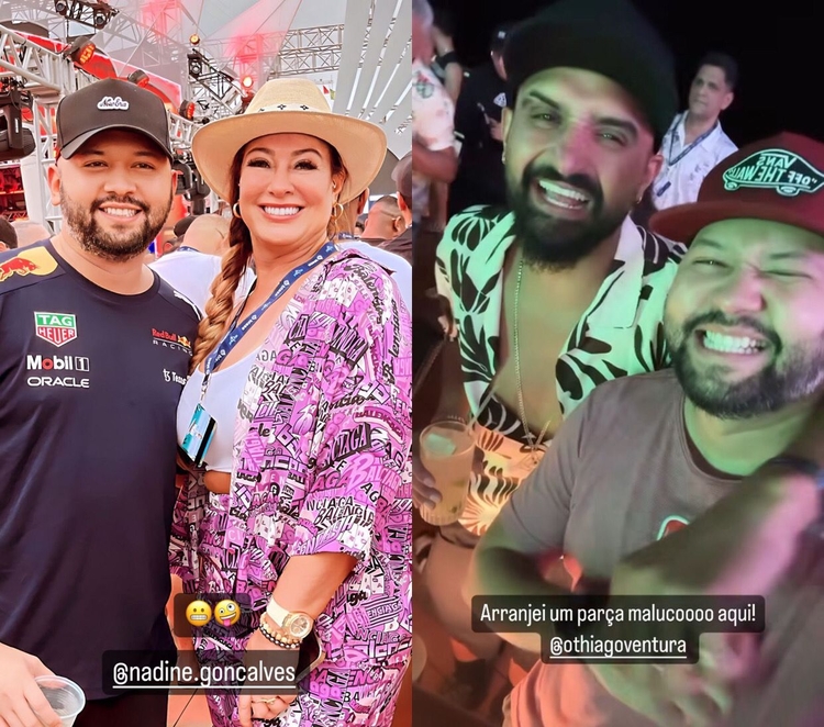 Uendel Pinheiro com a mãe de Neymar e o comediante Thiago Ventura - Fotos: Reprodução/Instagram