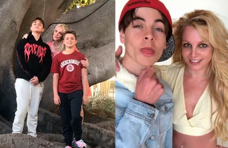 Nas fotos, Britney Spears com os filhos, Sean e Jayden. Foto: Reprodução/Instagram  