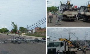 Cinco postes caem após acidente de carro ao lado do T4 em Manaus