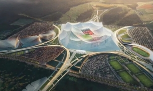 Grande Stade Hassan II, Casablanca, Marrocos - Uma renderização do futuro local da Copa do Mundo da FIFA de 2030, que tem capacidade planejada para 115 mil pessoas; Os designers afirmam que será o maior estádio de futebol do mundo. Foto: Populous e Oualolou + Choi/ Divulgação