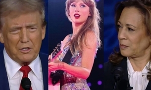 Foto de Trump e Kamala: Reprodução/Youtube - Foto de Taylor Swift: Divulgação/Documentário The Eras Tour/Disney+