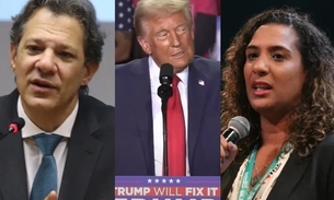 Ministro Fernando Haddad, presidente Trump e ministra Anielle Franco - Fotos: Agência Brasil e Reprodução/Youtube 