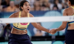 Imagem da dupla Duda e Ana Patrícia do vôlei de praia nas Olimpíadas de Paris. Alexandre Loureiro/ COB