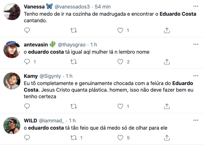 Eduardo Costa se apresenta no 'Domingão do Faustão' e harmonização facial  do cantor deixa internautas confusos. Aos memes… – Blog do Beck
