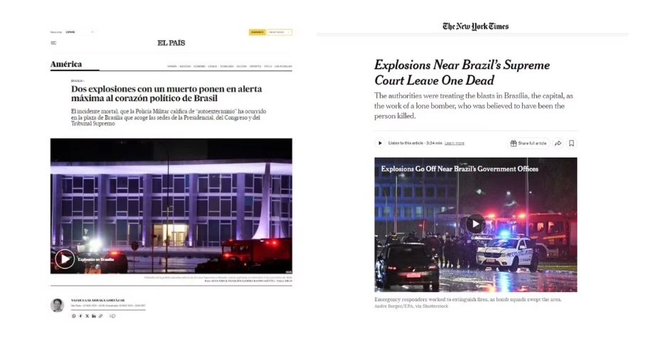 Fotos: Reprodução The New York Times (EUA) e El País (Espanha)