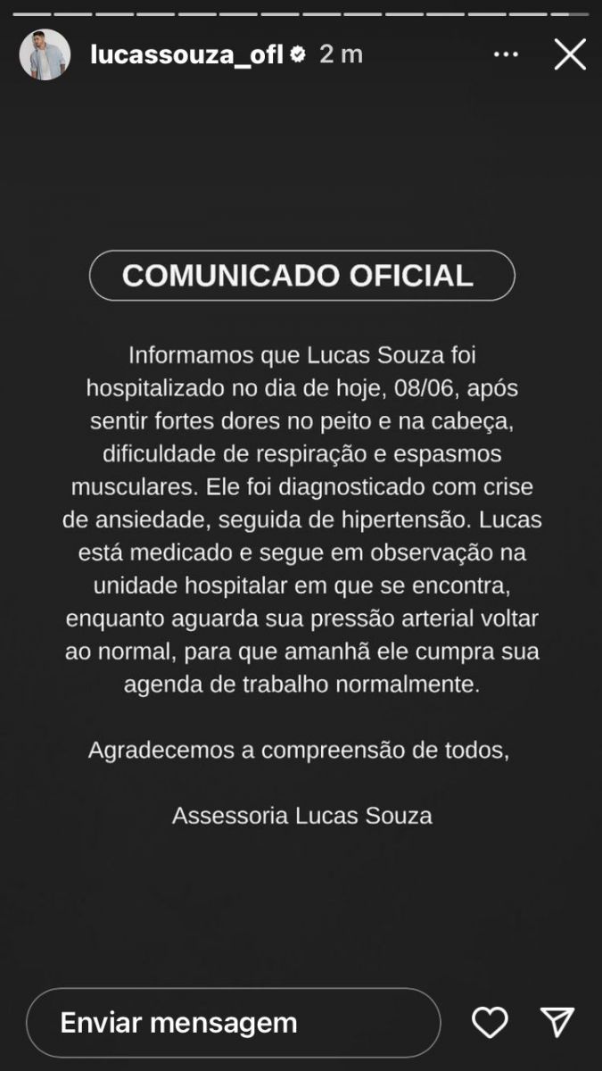 Lucas Souza, ex de Todynho, é hospitalizado após ter vídeo íntimo vazado