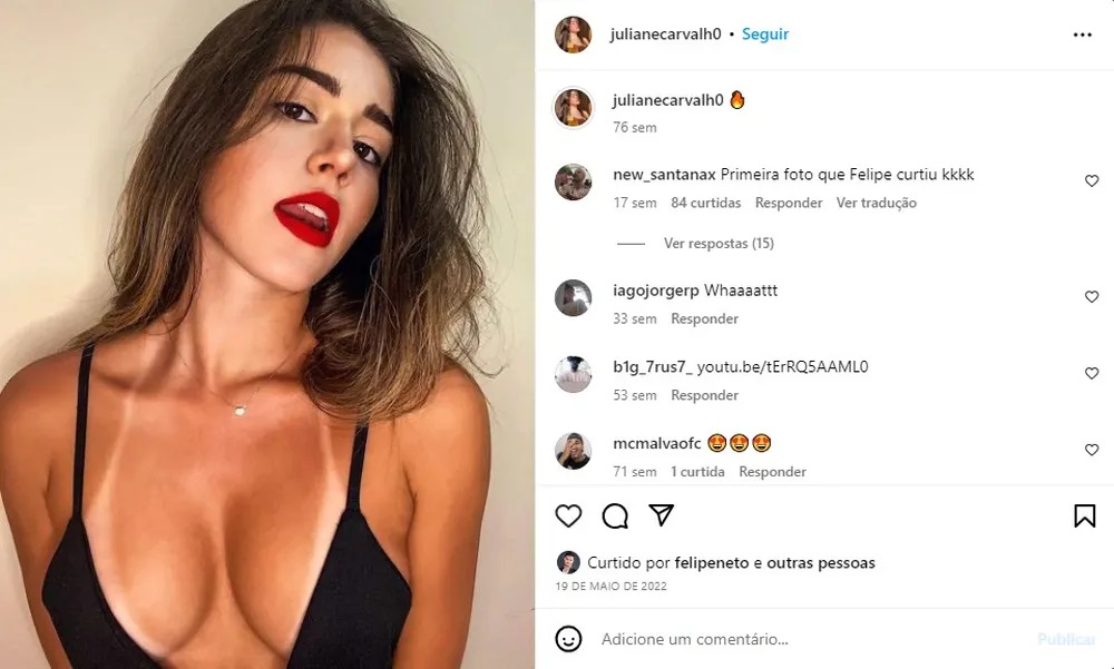 Primeira foto que Felipe Neto curtiu da atual namorada.