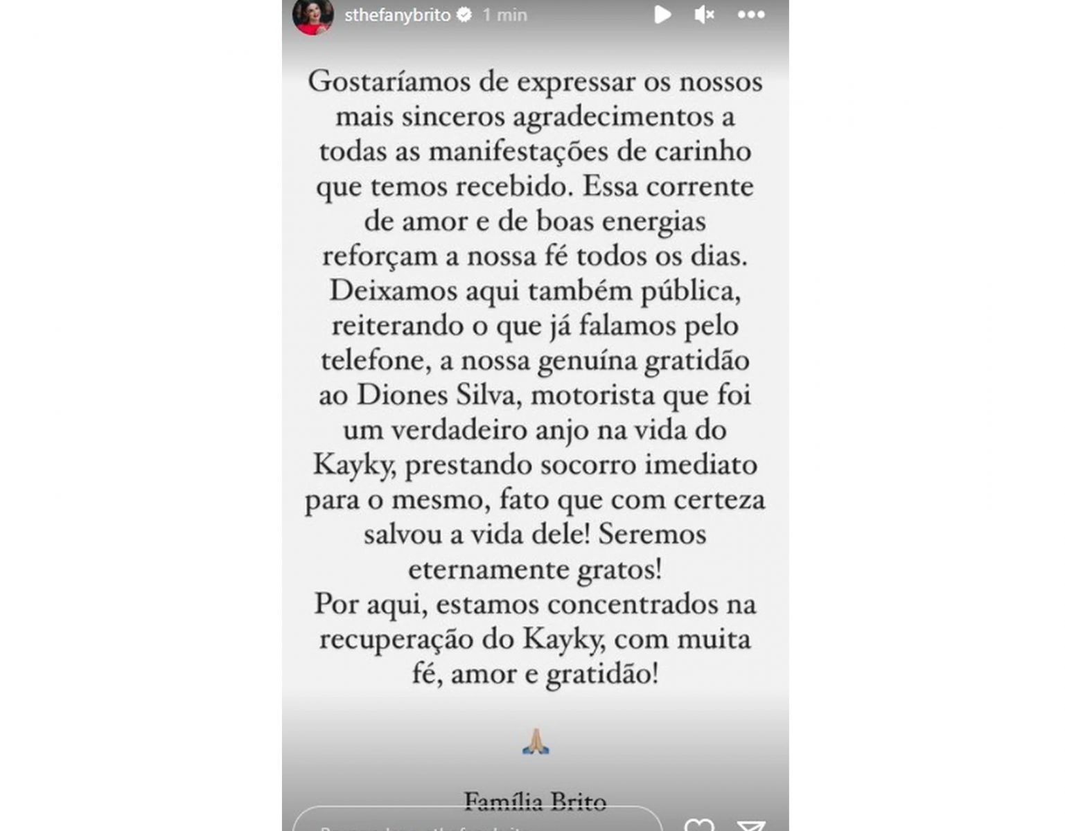 Sthefany Brito fala pela 1ª vez sobre motorista que atropelou Kayky